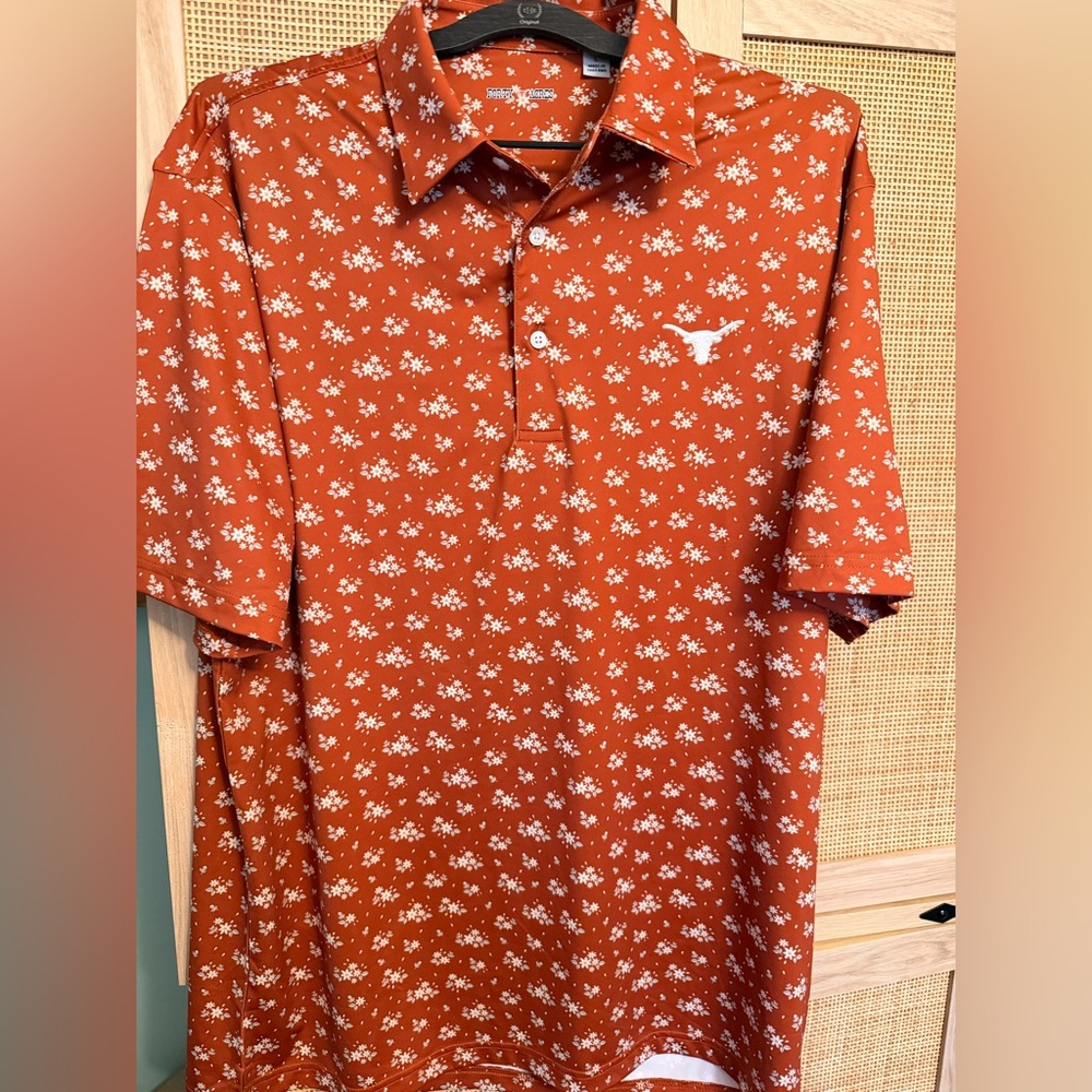 Forty Acres Longhorn Men's Rust Floral Polo Shirt Size Large Excellent Condition